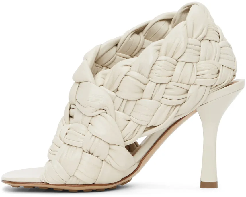 Bottega Veneta Off-White Intrecciato Board Heeled Sandals