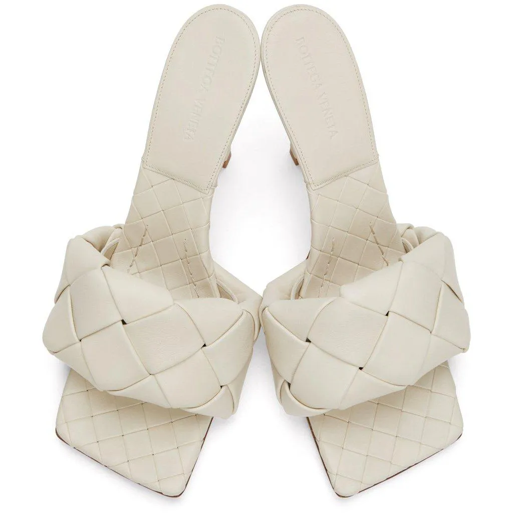 Bottega Veneta Off-White Intrecciato Lido Heeled Sandals