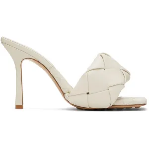 Bottega Veneta Off-White Intrecciato Lido Heeled Sandals