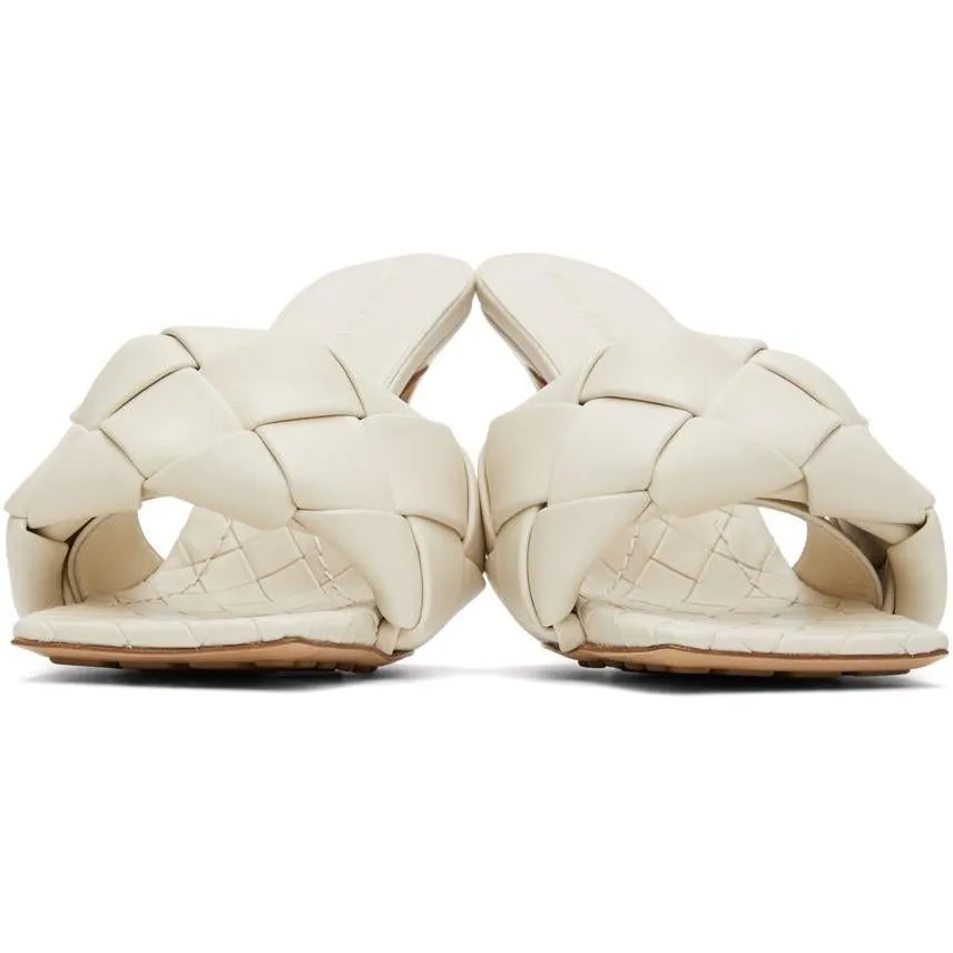 Bottega Veneta Off-White Intrecciato Lido Heeled Sandals