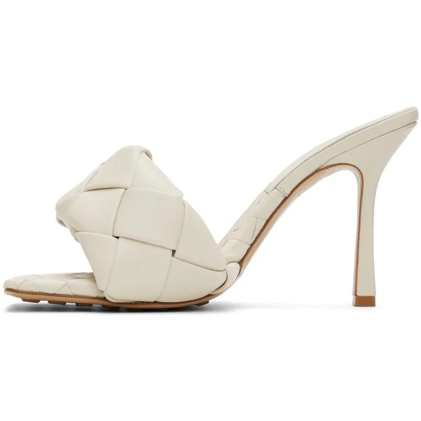 Bottega Veneta Off-White Intrecciato Lido Heeled Sandals
