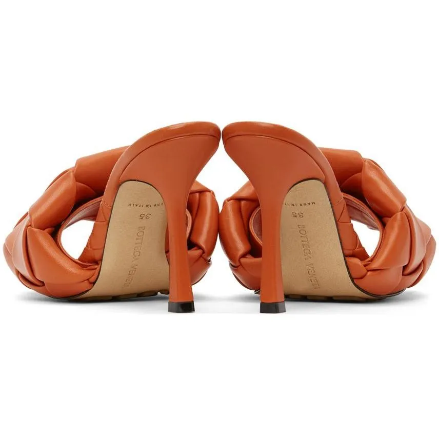Bottega Veneta Orange Intrecciato Lido Heeled Sandals