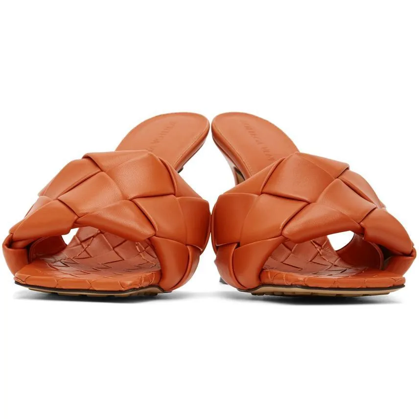 Bottega Veneta Orange Intrecciato Lido Heeled Sandals