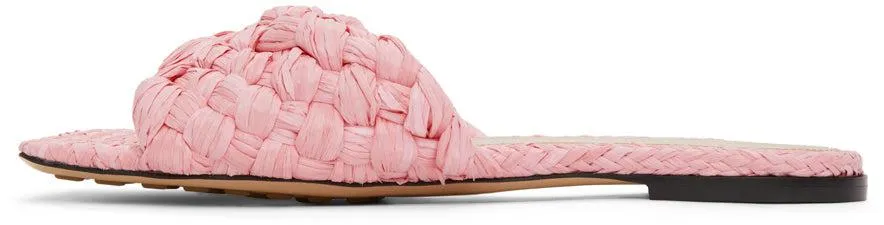 Bottega Veneta Pink Raffia Stretch Flat Sandals