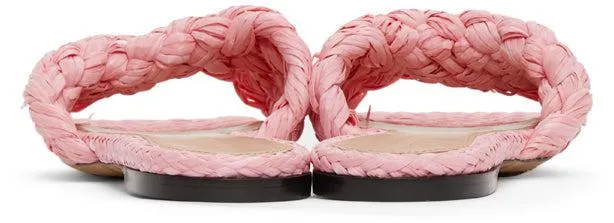 Bottega Veneta Pink Raffia Stretch Flat Sandals