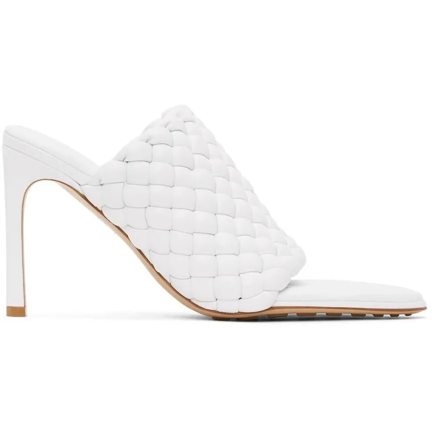 Bottega Veneta White Intrecciato Curve Heeled Sandals