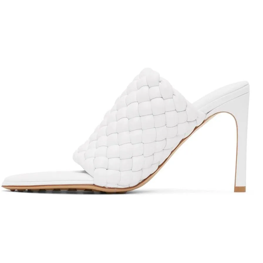 Bottega Veneta White Intrecciato Curve Heeled Sandals