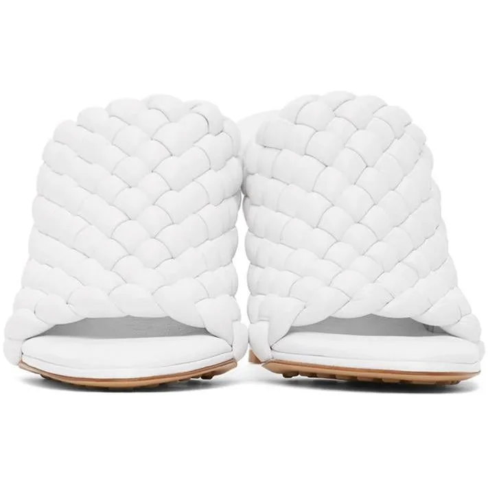 Bottega Veneta White Intrecciato Curve Heeled Sandals