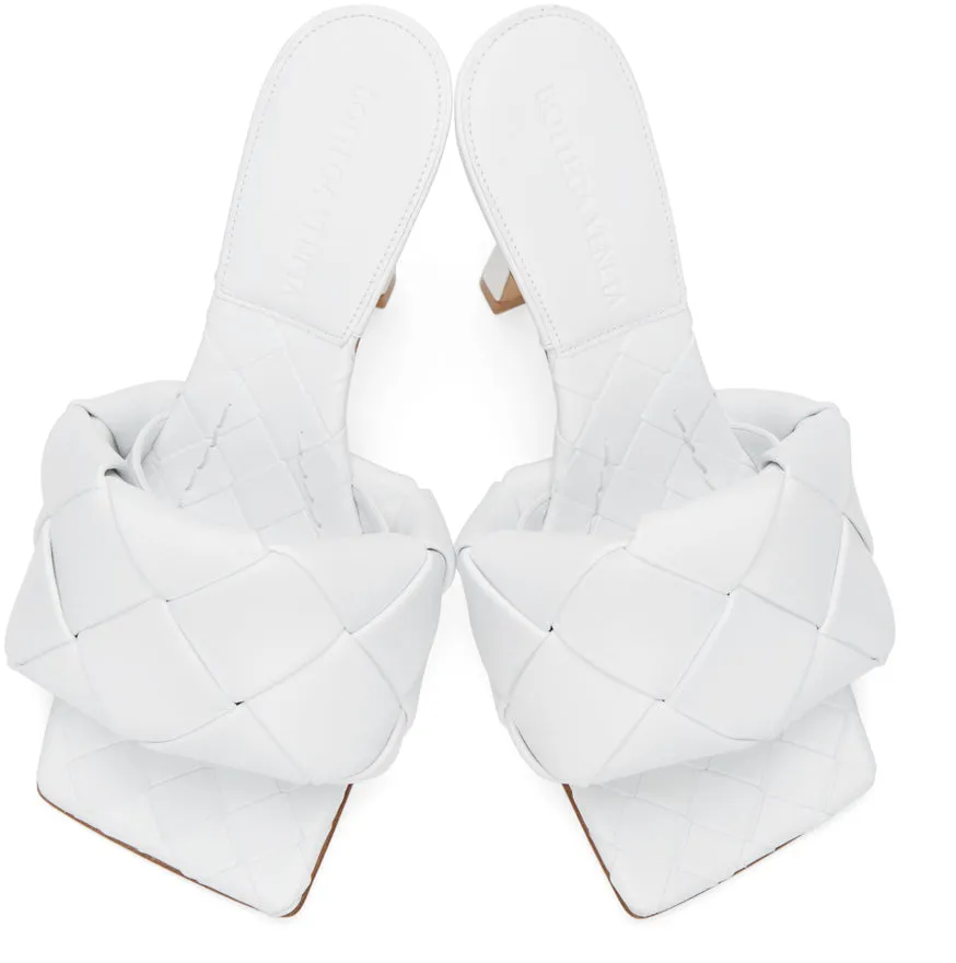Bottega Veneta White Intrecciato Lido Heeled Sandals