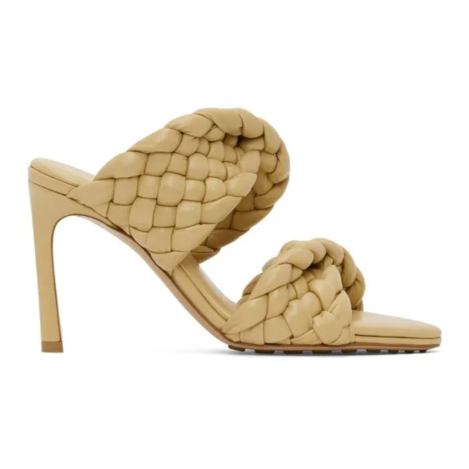 Bottega Veneta Yellow Intrecciato Curve Heeled Sandals
