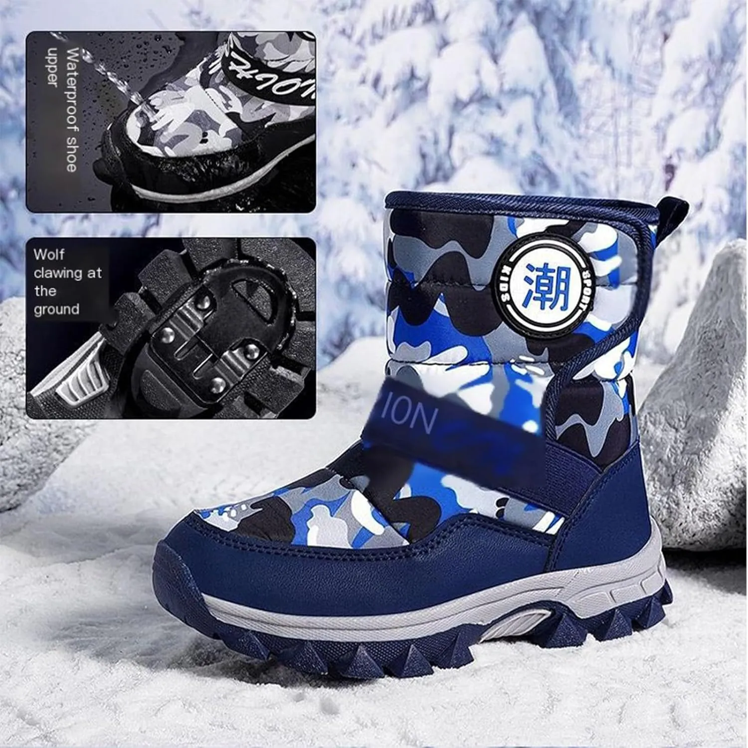 Boys Snow Boots Outdoor Waterproof Winter Kids Shoes Non Slip Mid Calf Winter Shoes Children Snow Boots For Boys