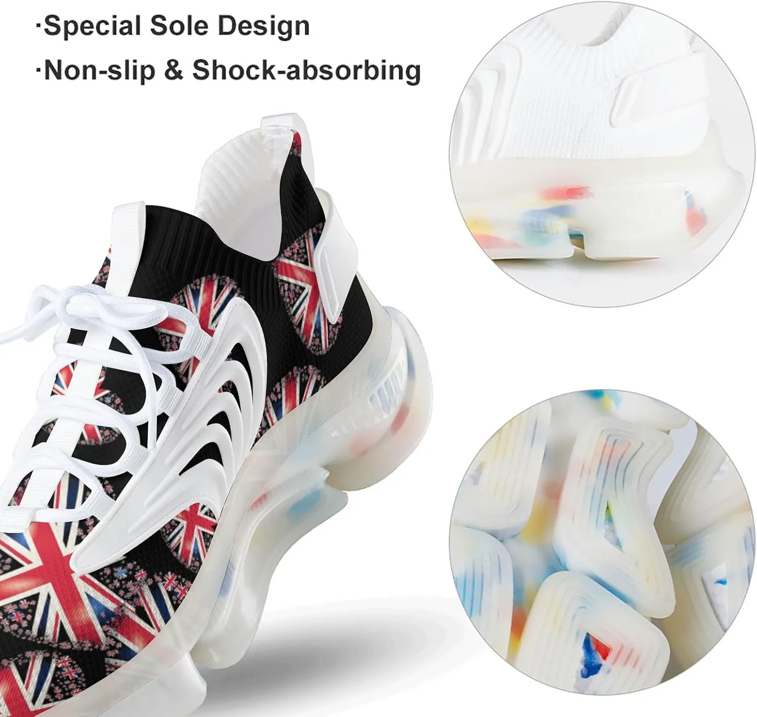 British Flag in Heart Shape Mens Sneakers Running Shoes Lightweight Athletic Shoes for Jogging Walking Gym