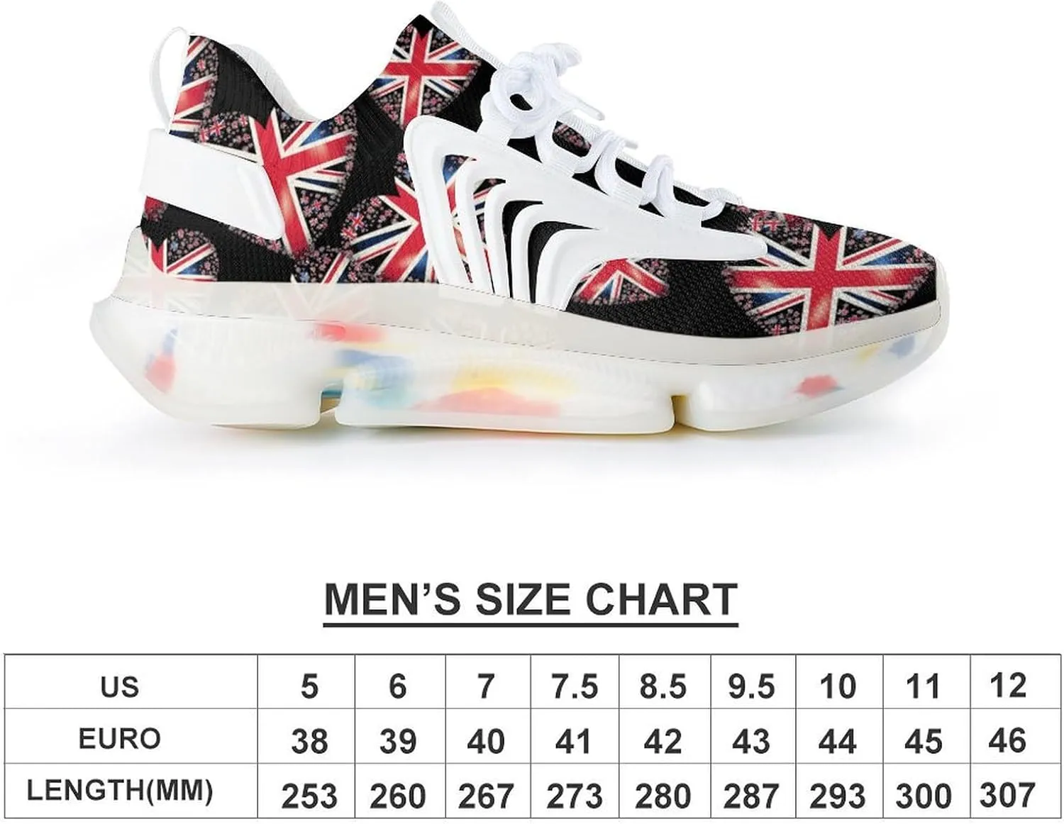 British Flag in Heart Shape Mens Sneakers Running Shoes Lightweight Athletic Shoes for Jogging Walking Gym