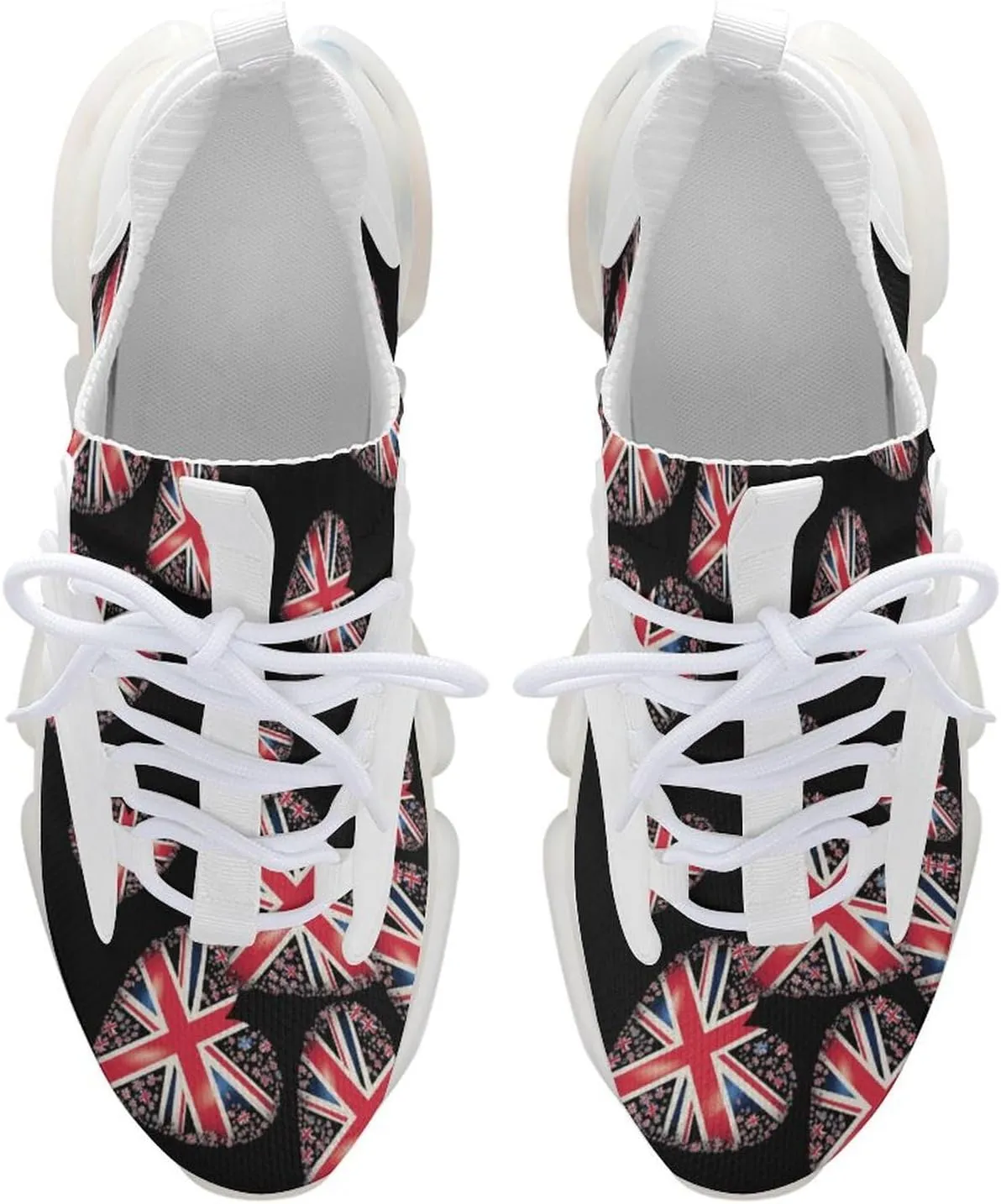 British Flag in Heart Shape Mens Sneakers Running Shoes Lightweight Athletic Shoes for Jogging Walking Gym