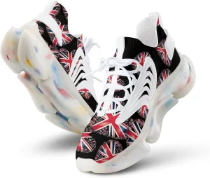 British Flag in Heart Shape Mens Sneakers Running Shoes Lightweight Athletic Shoes for Jogging Walking Gym