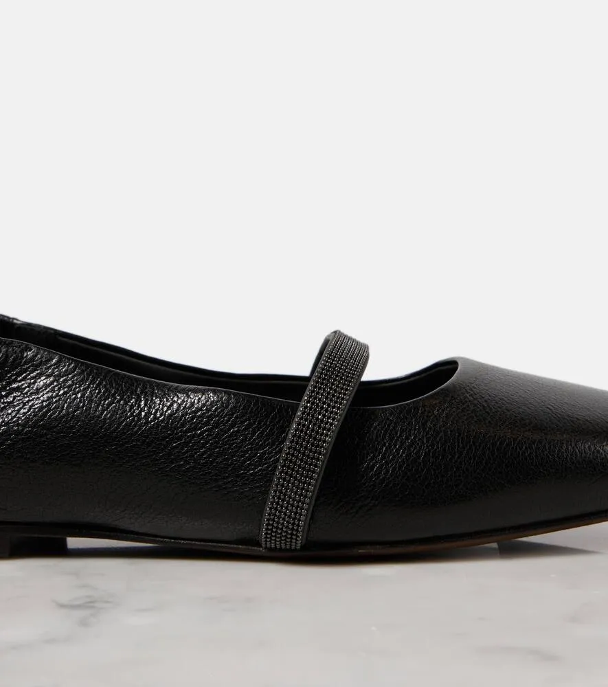 Brunello Cucinelli Monili leather Mary Jane flats