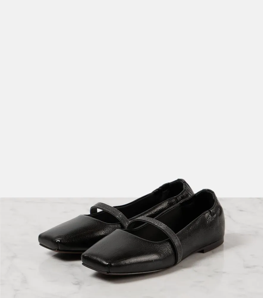 Brunello Cucinelli Monili leather Mary Jane flats