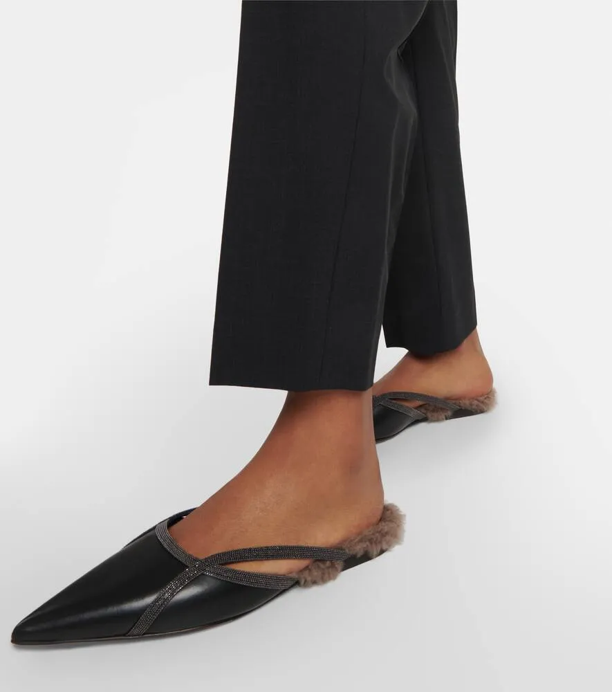 Brunello Cucinelli Shearling-trimmed leather slippers