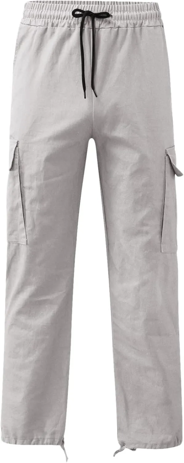 Cargo Work Pant Men's Twill Casual Pull-On Pants Gym Yoga Sweatpants Multiple Pockets Baggy Joggers Sweat Pant