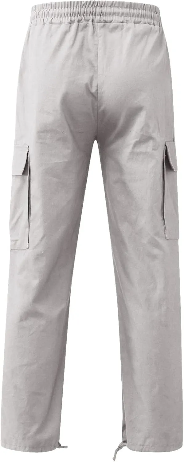 Cargo Work Pant Men's Twill Casual Pull-On Pants Gym Yoga Sweatpants Multiple Pockets Baggy Joggers Sweat Pant