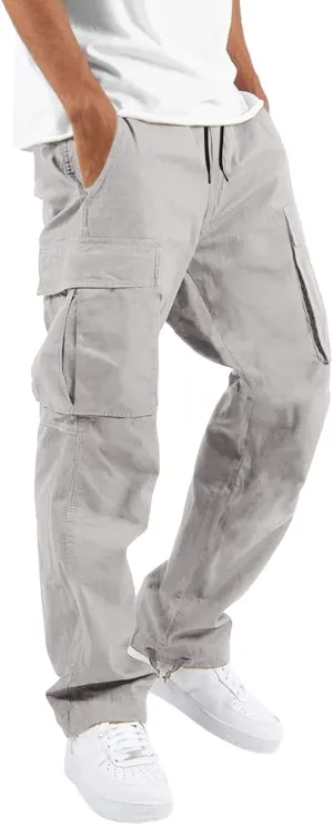 Cargo Work Pant Men's Twill Casual Pull-On Pants Gym Yoga Sweatpants Multiple Pockets Baggy Joggers Sweat Pant