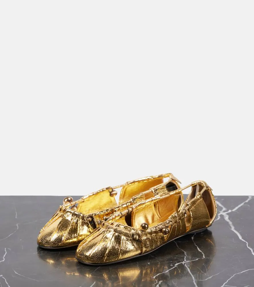 Chloe Luna cutout metallic leather ballet flats
