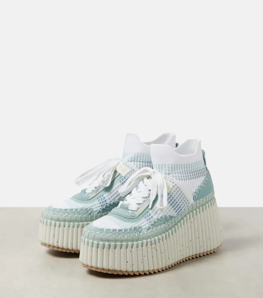 Chloe Nama 80 suede-trimmed wedge sneakers