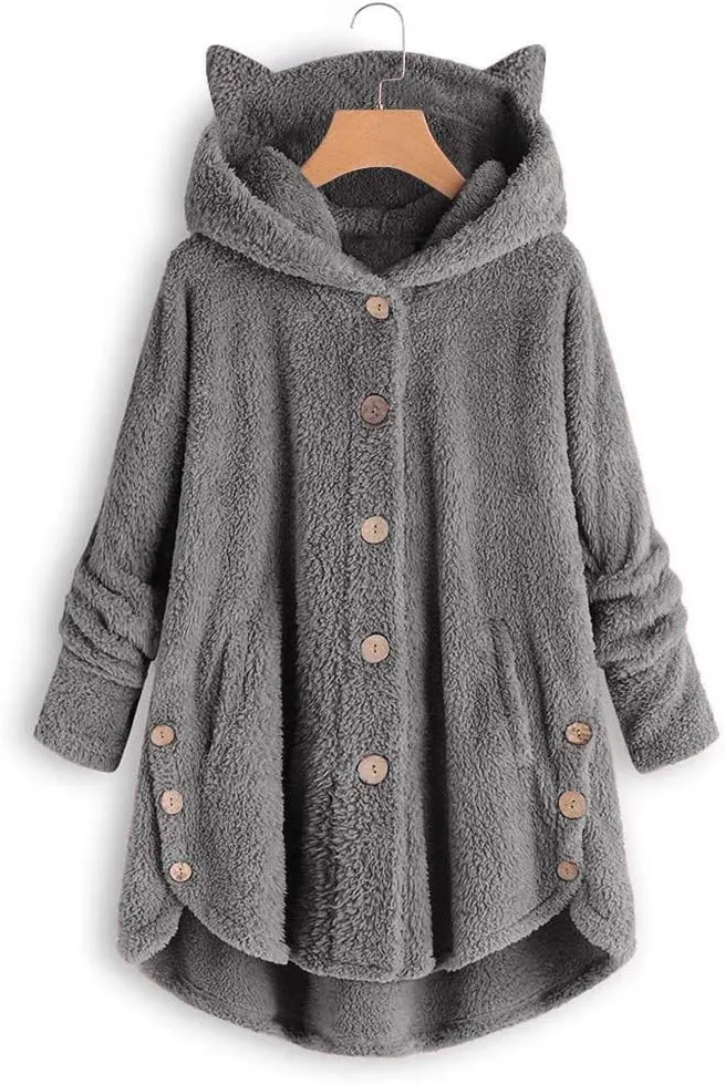 COTECRAM Winter Coats for Women 2023 Fashion Plus Size Sharpa Jacke Button Down Fleece Jacket Fuzzy Warm Hoodie Outwear