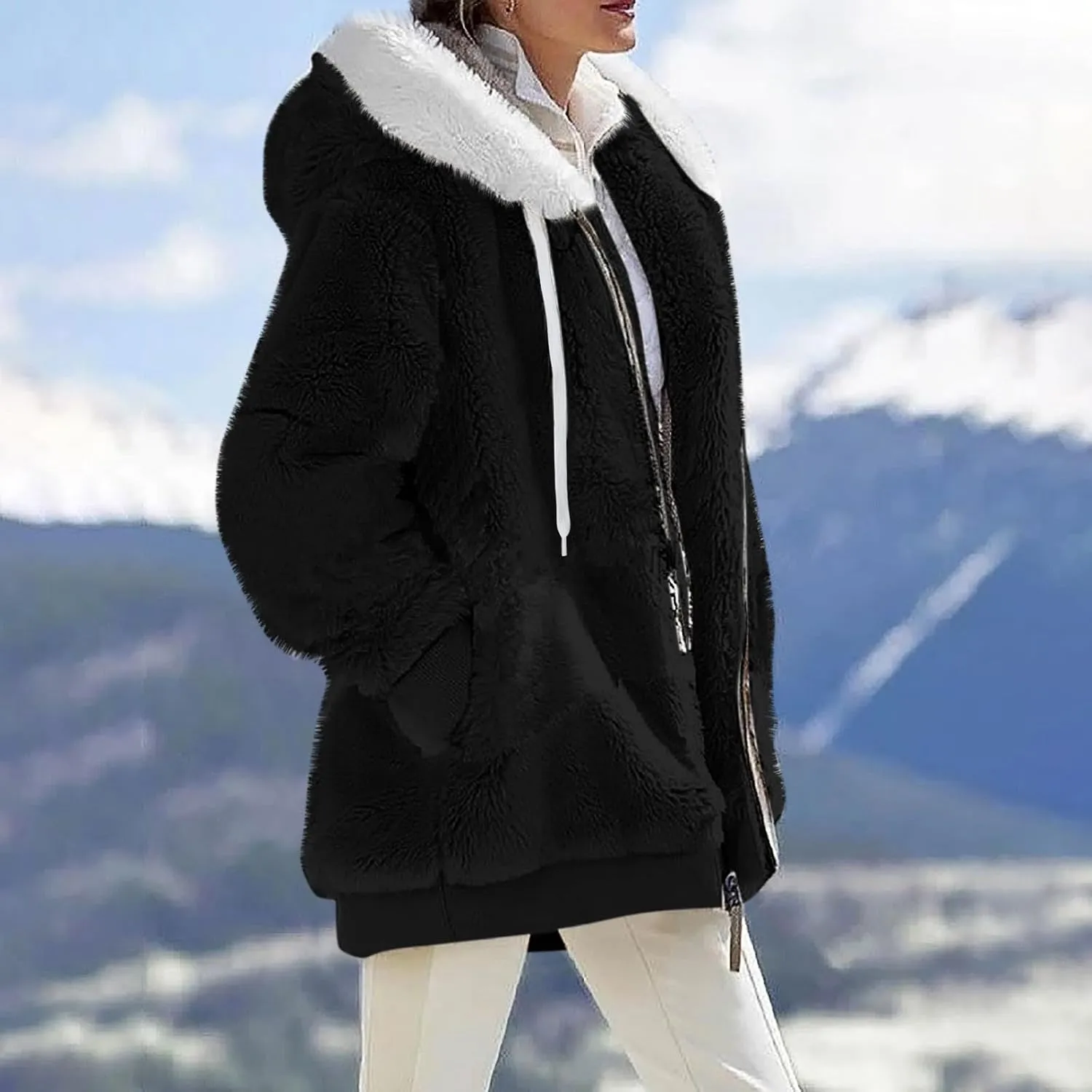 COTECRAM Women's 2023 Winter Warm Sherpa Lined Coat Fashion Plus Size Fleece Jackets Zip Up Hoodies Plush Sweatshirt Outwear