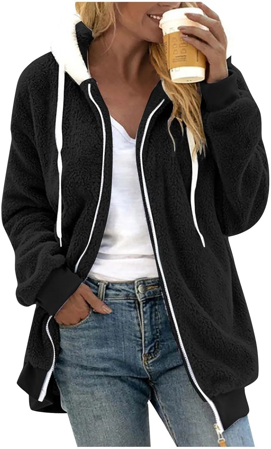 COTECRAM Women's 2023 Winter Warm Sherpa Lined Coat Fashion Plus Size Fleece Jackets Zip Up Hoodies Plush Sweatshirt Outwear