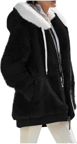 COTECRAM Women's 2023 Winter Warm Sherpa Lined Coat Fashion Plus Size Fleece Jackets Zip Up Hoodies Plush Sweatshirt Outwear