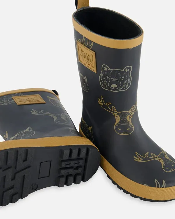 Deux Par Deux Boys Rain Boots   G30WB10   Printed Animals