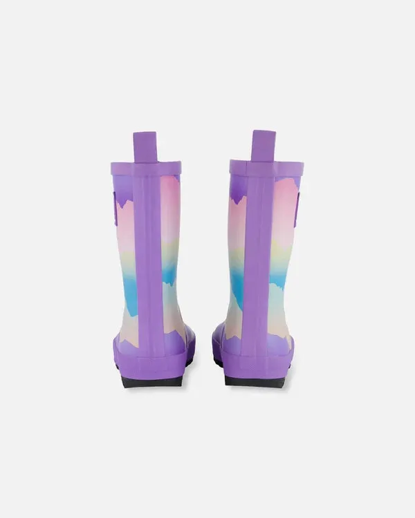 Deux Par Deux Girls Rain Boots   G30WB10   Printed Pastel Clouds
