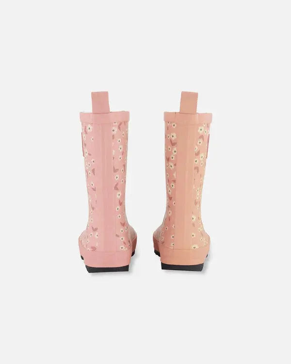 Deux Par Deux Girls Rain Boots   G30WB10   Printed Pink Mini Flowers