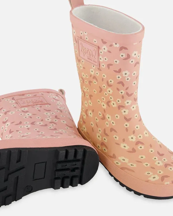 Deux Par Deux Girls Rain Boots   G30WB10   Printed Pink Mini Flowers