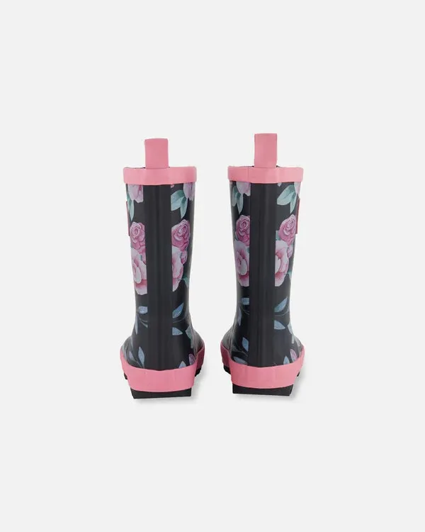 Deux Par Deux Girls Rain Boots   G30WB10   Printed Watercolor Roses