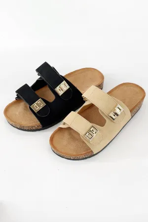 DOUBLE STRAP SLIP ON SANDAL-Black Only