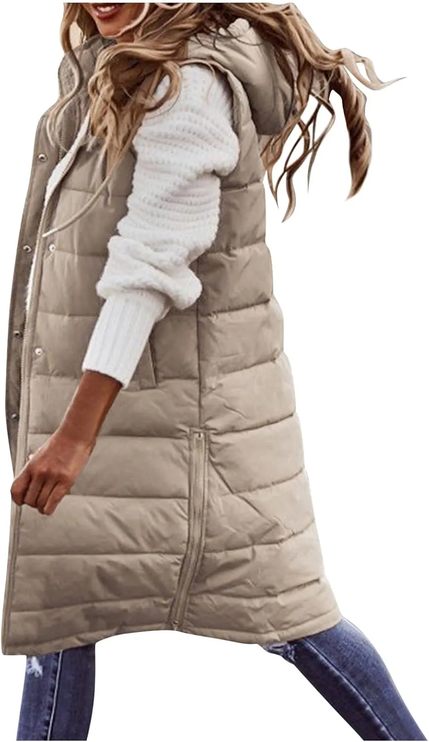 Eduavar Puffer Jacket Womens with Hood Jackets for Women Trendy Winter Warm Sleeveless Down Vest Full Zip Cardigan Coats