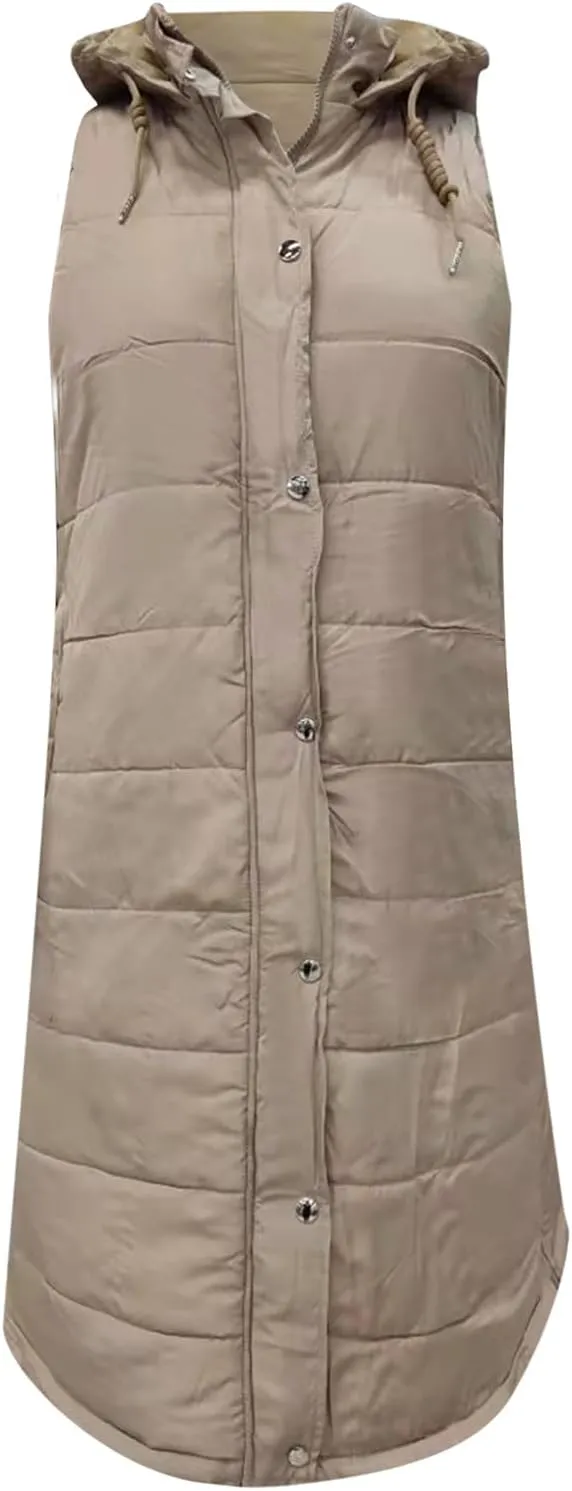 Eduavar Puffer Jacket Womens with Hood Jackets for Women Trendy Winter Warm Sleeveless Down Vest Full Zip Cardigan Coats