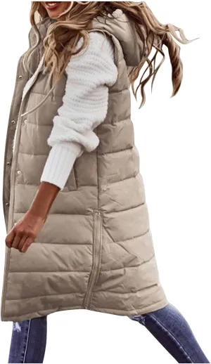 Eduavar Puffer Jacket Womens with Hood Jackets for Women Trendy Winter Warm Sleeveless Down Vest Full Zip Cardigan Coats