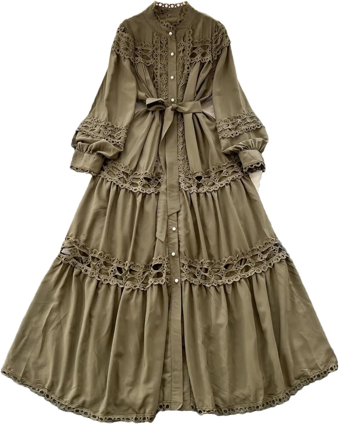Elegant Long Maxi Hollow Out Dress Shirt Women Summer Button Embroidery Evening Party Dress