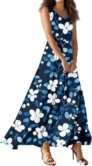 Elegant Summer Dresses for Women, Chic Travel V-Neck Vacation Boho Trendy Long Sundress