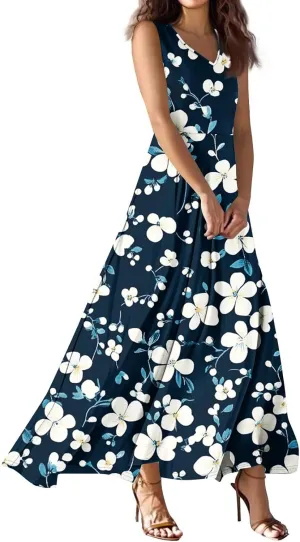 Elegant Summer Dresses for Women, Chic Travel V-Neck Vacation Boho Trendy Long Sundress