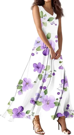 Elegant Summer Dresses for Women, Chic Travel V-Neck Vacation Boho Trendy Long Sundress