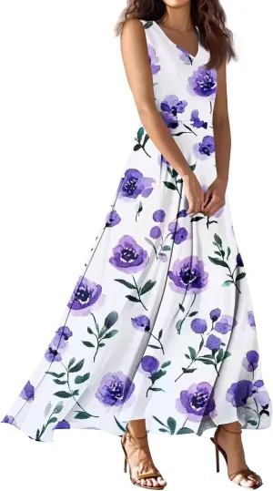Elegant Summer Dresses for Women, Chic Travel V-Neck Vacation Boho Trendy Long Sundress