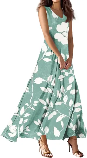 Elegant Summer Dresses for Women, Chic Travel V-Neck Vacation Boho Trendy Long Sundress