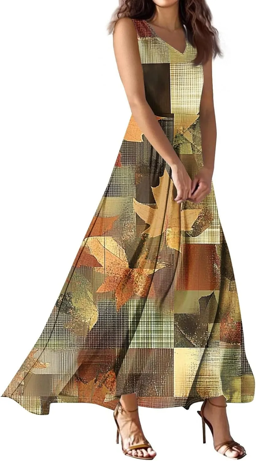 Elegant Summer Dresses for Women, Chic Travel V-Neck Vacation Boho Trendy Long Sundress
