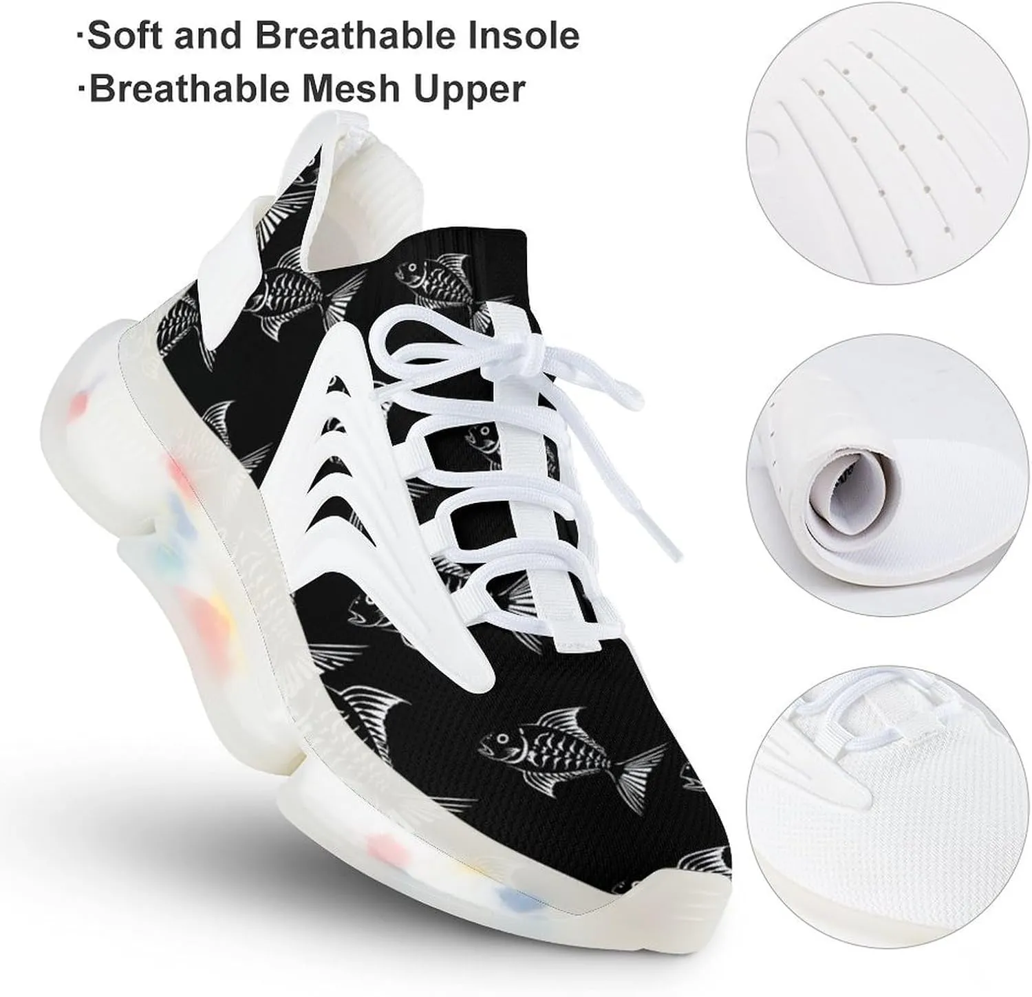 Fish Skeleton Bones Creature Mens Sneakers Running Shoes Lightweight Athletic Shoes for Jogging Walking Gym