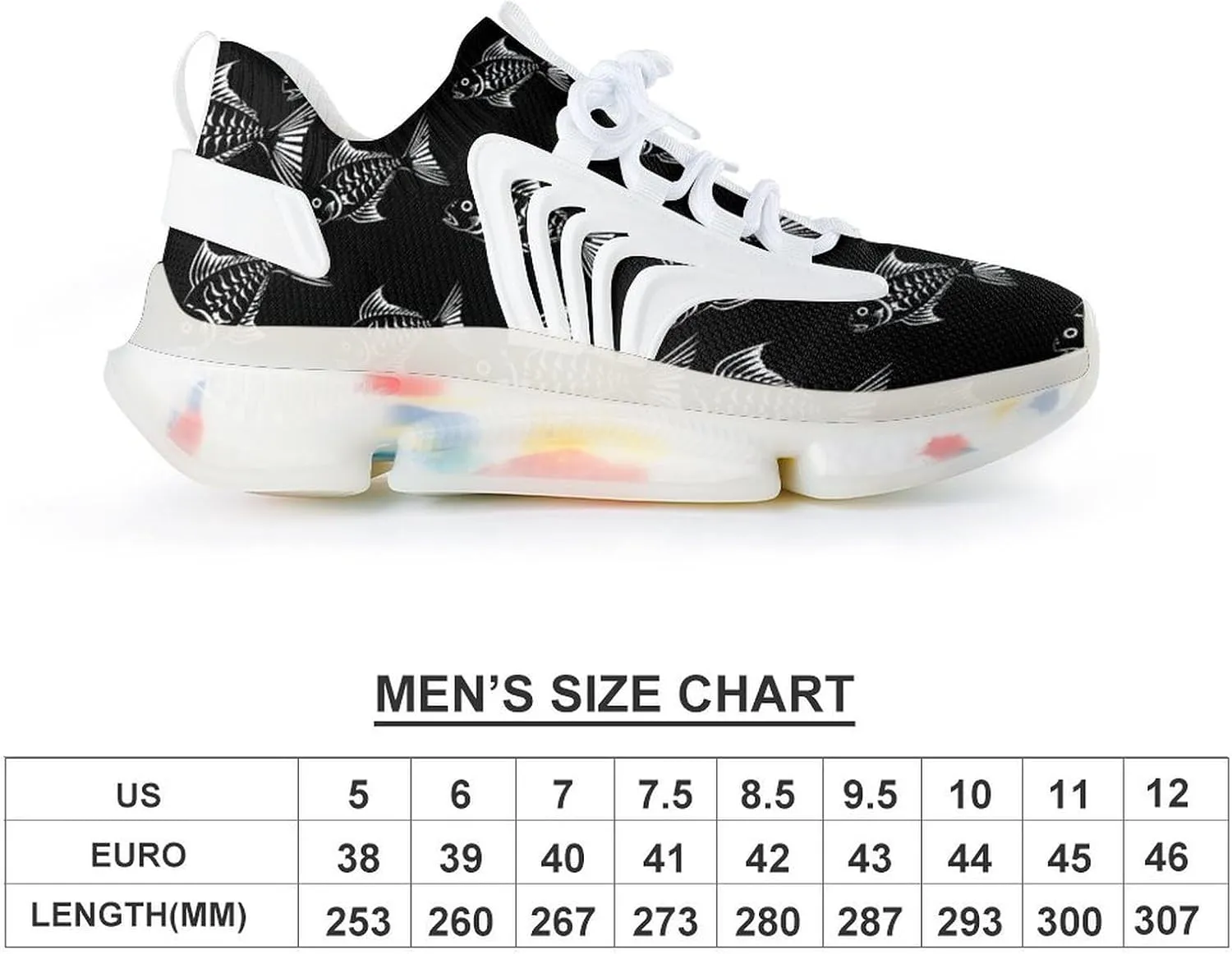 Fish Skeleton Bones Creature Mens Sneakers Running Shoes Lightweight Athletic Shoes for Jogging Walking Gym