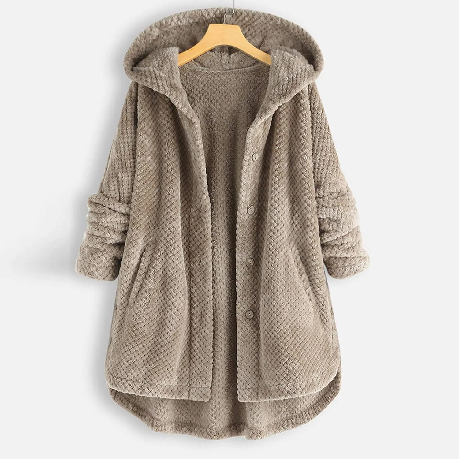 Fleece Jacket Women Button Hem Plus Size Hoodie Top Sweater Blouse Oversized Fluffy Outerwear para Coats